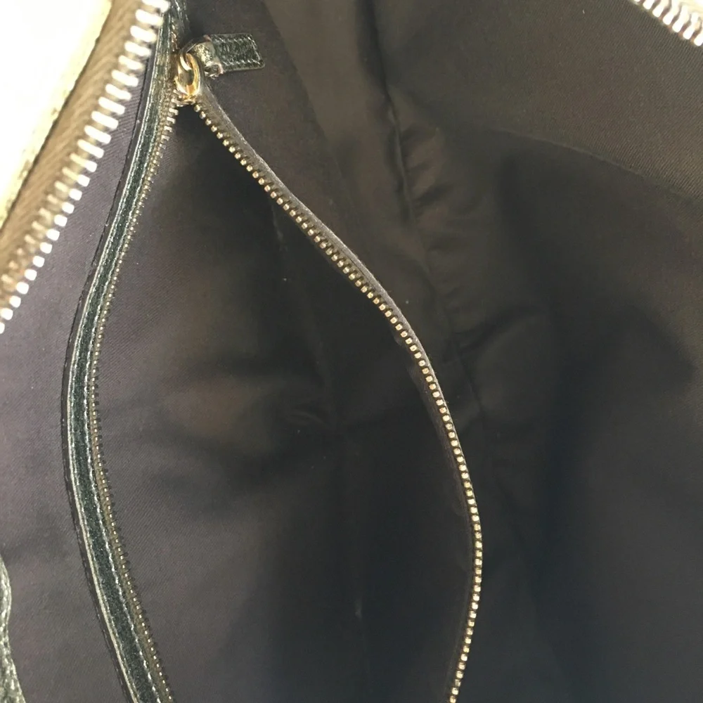 Metallic Olive Green Hobo Bag with Bamboo-Style Accents